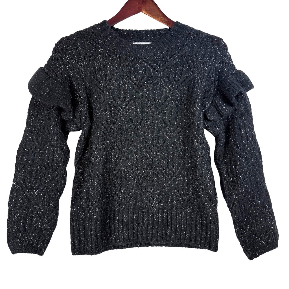 Old Navy Sweater Women Small Silver Metallic Ruffle Pointelle Holiday‎ Sparkle